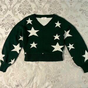 Green Star Print Sweater